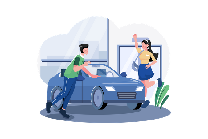 Couple looking to buy a new car  Illustration