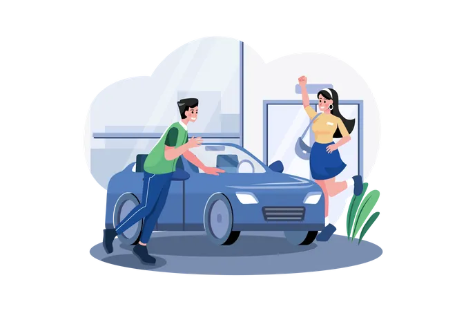 Couple looking to buy a new car  Illustration