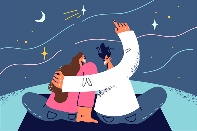 Couple looking up sky  Illustration
