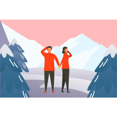 Couple lost in icy place  Illustration