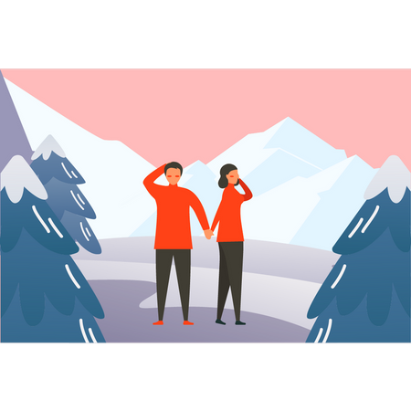 Couple lost in icy place  Illustration