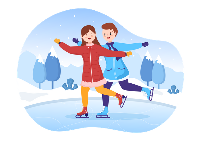 Couple loves doing ice skating together  Illustration