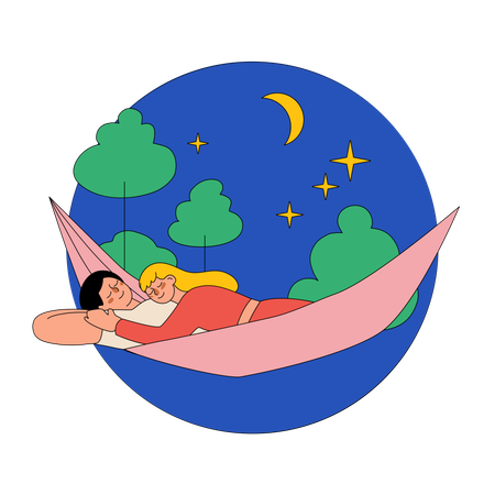 Couple Lying In A Hammock Under The Stars  Illustration