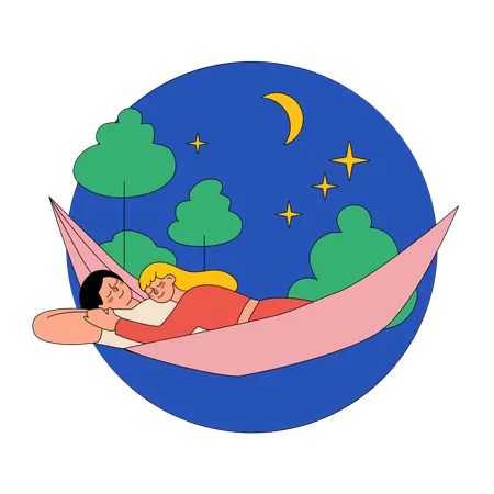 Couple Lying In A Hammock Under The Stars  Illustration