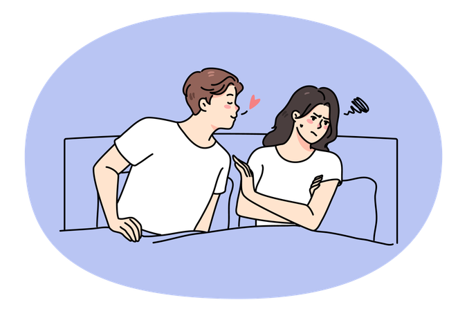 침대에 누워 있는 커플은 관계 문제를 겪고 있다  일러스트레이션