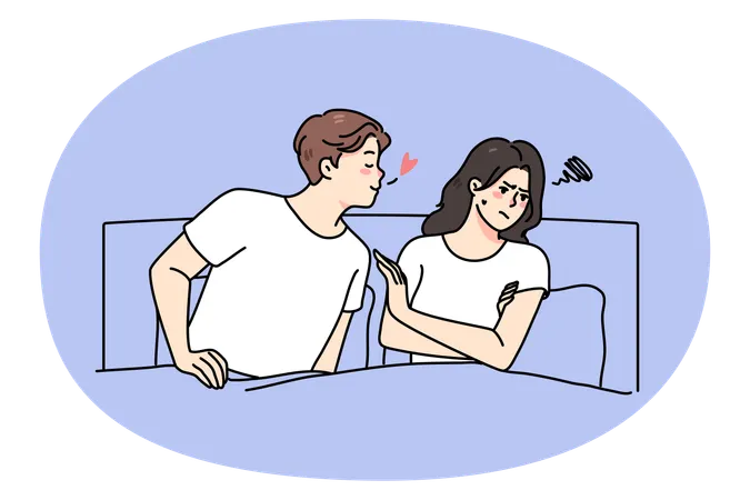 침대에 누워 있는 커플은 관계 문제를 겪고 있다  일러스트레이션