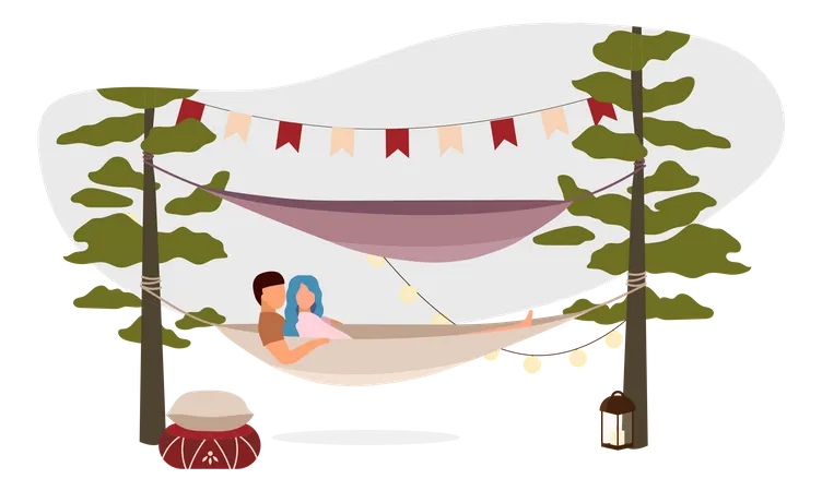 Couple lying in hammock Illustration