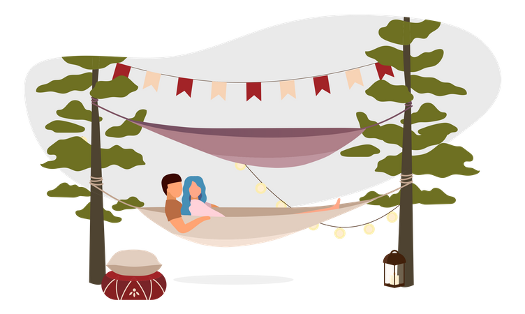 Couple lying in hammock  Illustration