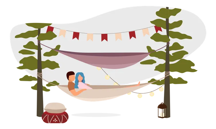 Couple lying in hammock  Illustration