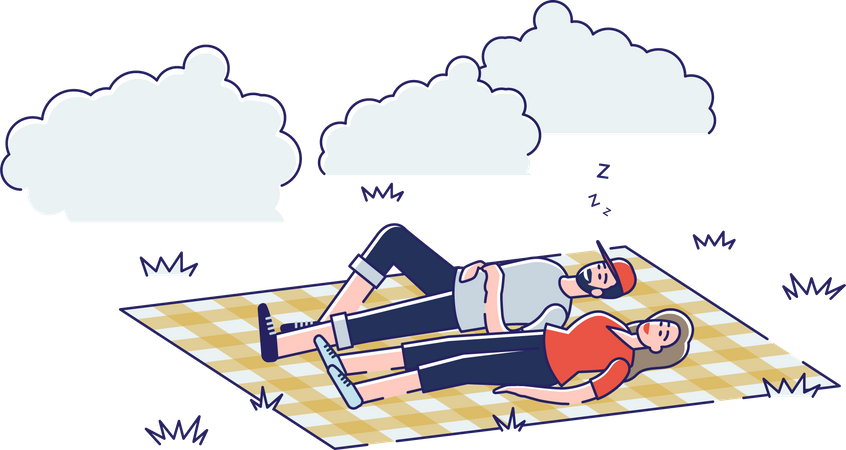 Couple lying on blanket in park Illustration