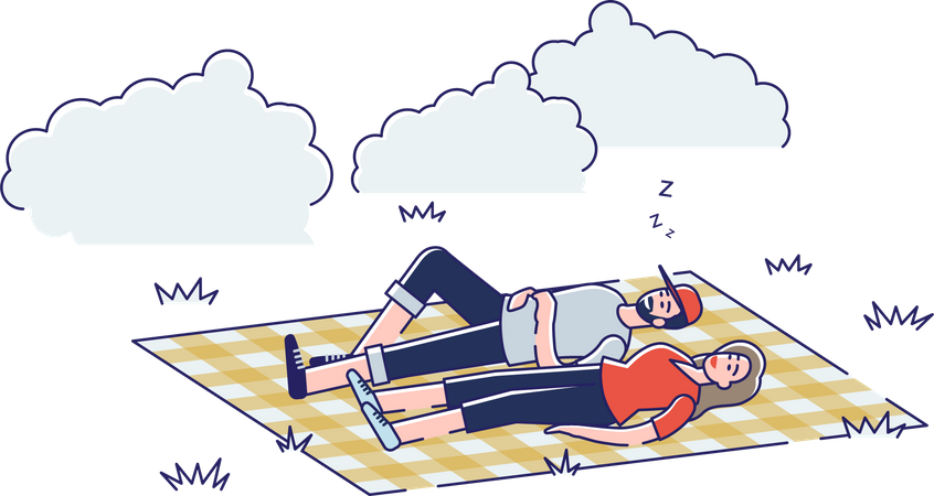 Couple lying on blanket in park  Illustration