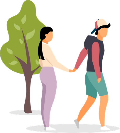 Couple, main dans la main, au parc  Illustration