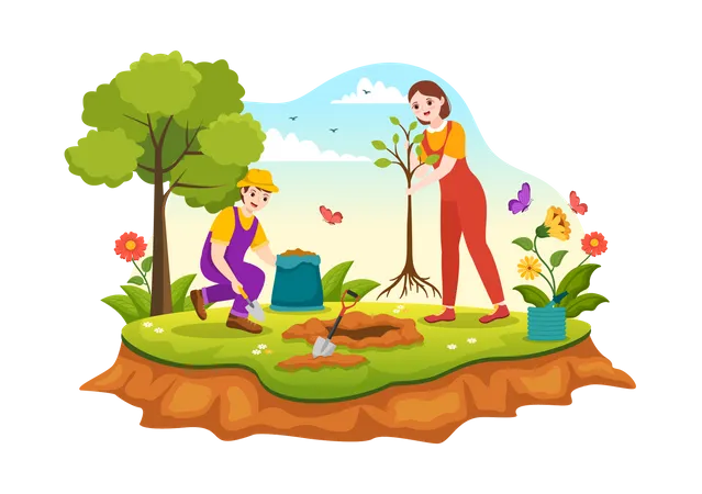 Couple maintain farm together  Illustration