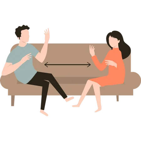 The Couple Are Sitting On Couch At A Safe Distance And Talking To Each Other Illustration