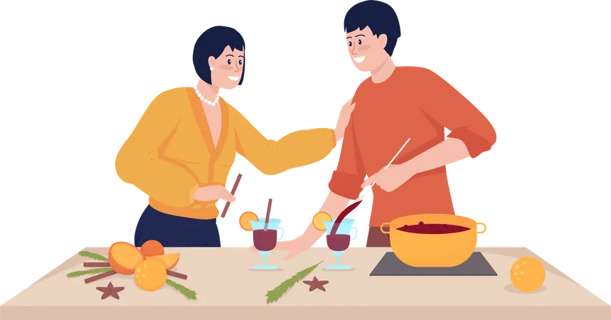 Couple Make Punch Semi Flat Color Vector Characters Posing Figures Full Body People On White Cooking Together Isolated Modern Cartoon Style Illustration For Graphic Design And Animation Illustration