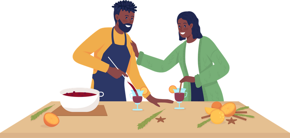 Couple make spiced wine  Illustration