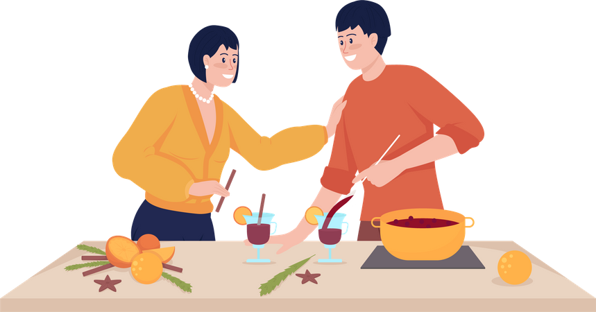 Couple make Spiced wine  Illustration