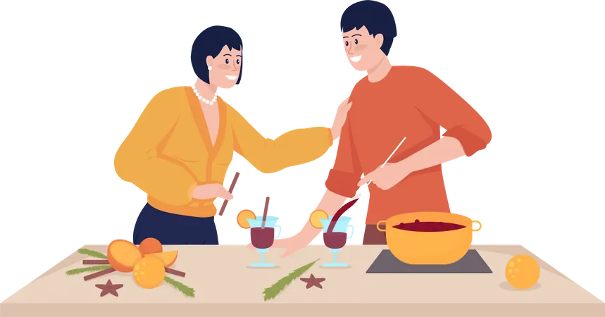 Couple make Spiced wine  Illustration