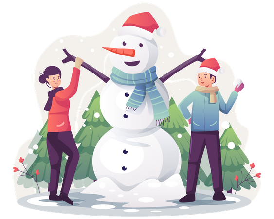 Couple faisant bonhomme de neige  Illustration