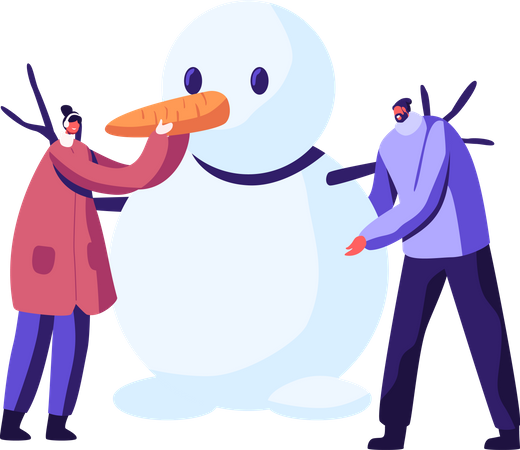 Couple faisant bonhomme de neige  Illustration