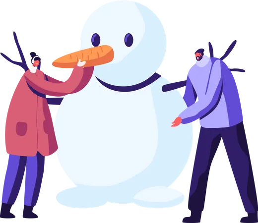 Couple faisant bonhomme de neige  Illustration