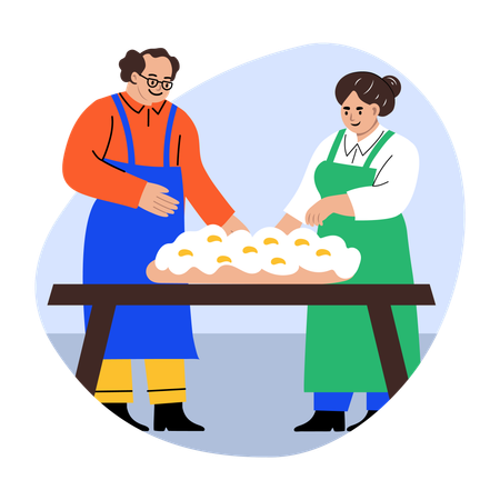 Couple making bread on easter  Illustration