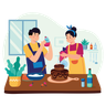illustration for couple making cake