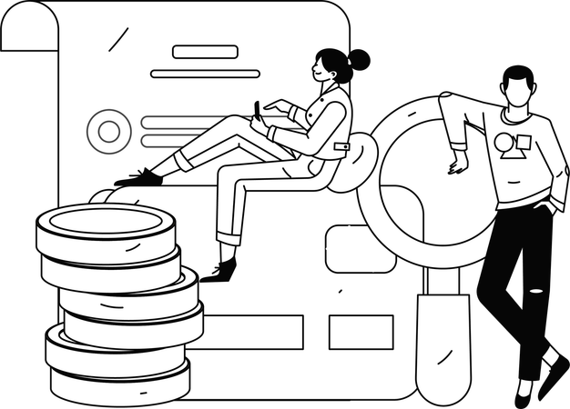 Couple making digital payments through debit card  Illustration