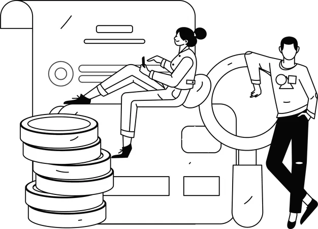 Couple making digital payments through debit card  Illustration