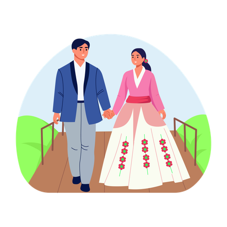 Couple making entry in wedding  Illustration