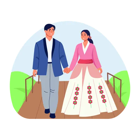 Couple making entry in wedding  Illustration