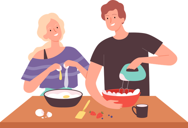 Couple making food togehter  Illustration