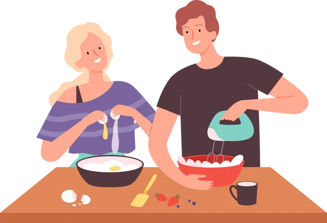 People Cooking Happy Smile Characters Preparing Product Illustration