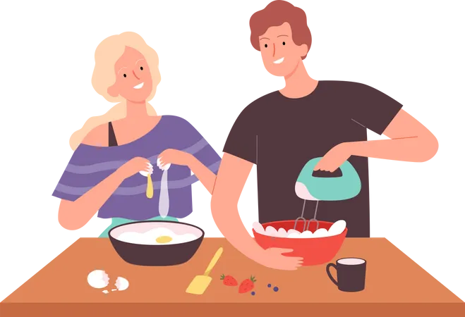 Couple making food togehter  Illustration