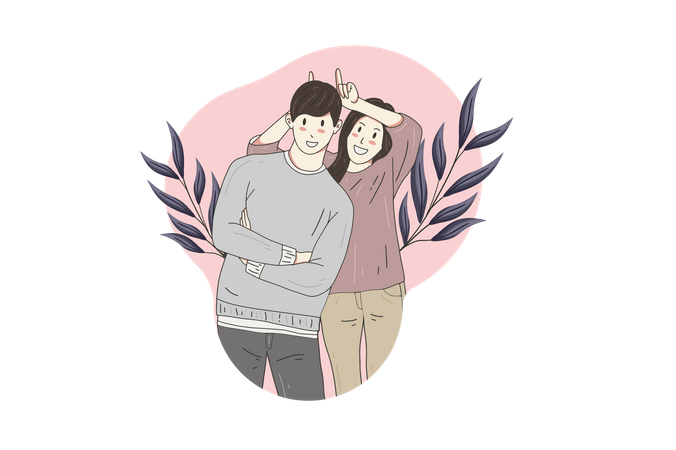 Couple making funny pose  Illustration