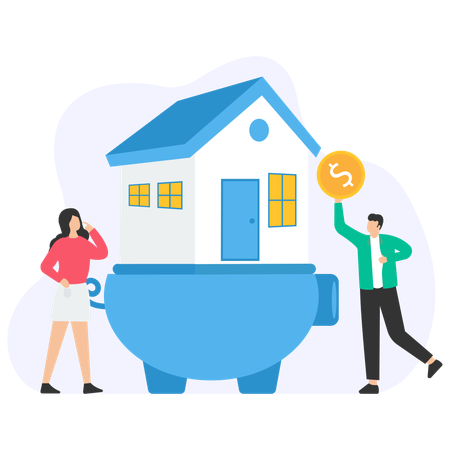 Couple making House Budget  Illustration