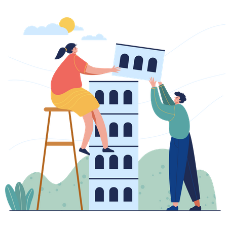 Couple making house together  Illustration