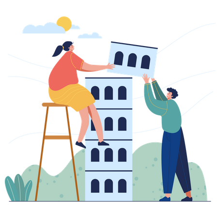Couple making house together  Illustration