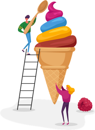 Couple making ice-cream  Illustration