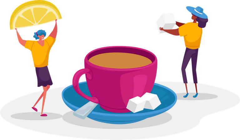 Couple making lemon tea  Illustration