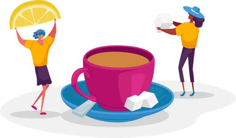 Couple making lemon tea  Illustration