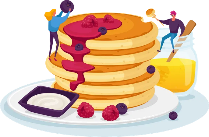 Couple making morning pancake Illustration