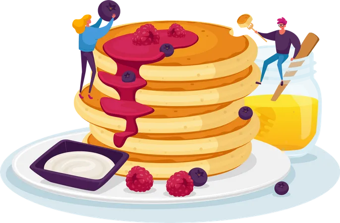 Couple making morning pancake  Illustration