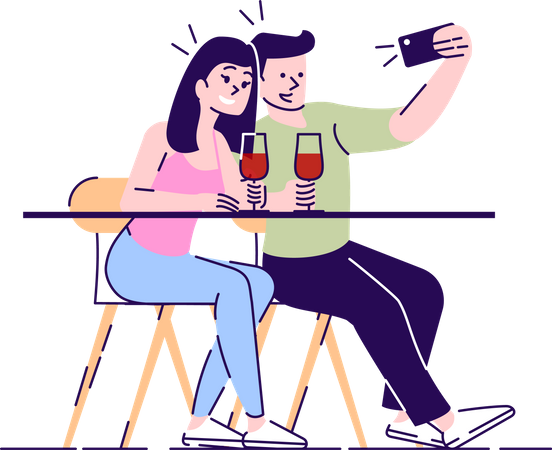 Couple making selfie on date Illustration