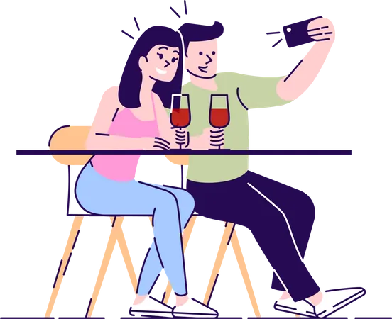 Couple making selfie on date Illustration