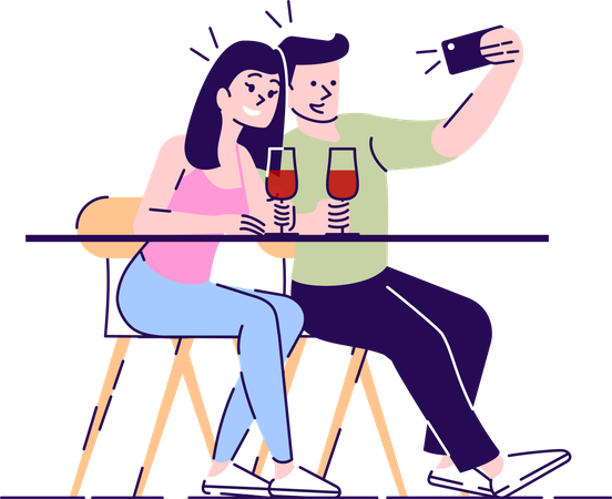 Couple making selfie on date  Illustration