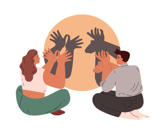 Couple making shadows with hands  Illustration