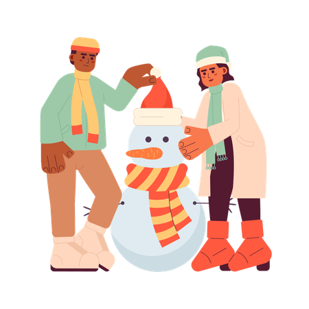 Couple making snowman  Illustration