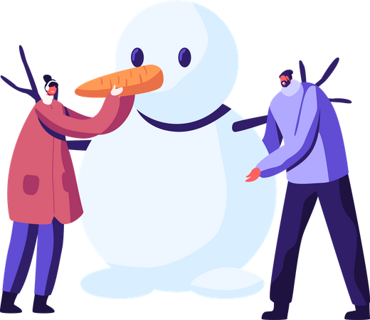 Couple making snowman Illustration