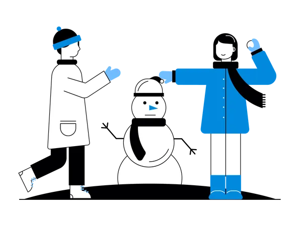 Couple Making Snowman  Illustration